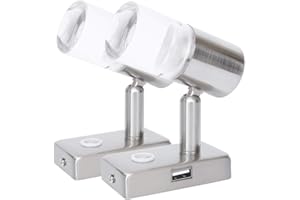 ‎LIGHTEU lighteu, 2X 12V 2W A2 USB Decken- / Wandstrahler, Nickel-Finish, Nachttischlampe, Leselampe drehen und schwenken mit Touch-Schalter Dimmbar warmes weißes/blaues Licht für Yacht, Caravan, RV