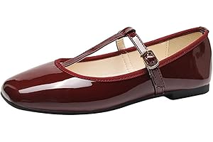 ANUFER Women's Flat Mary Jane Shoes Buckle T-Strap Ballet Pumps
