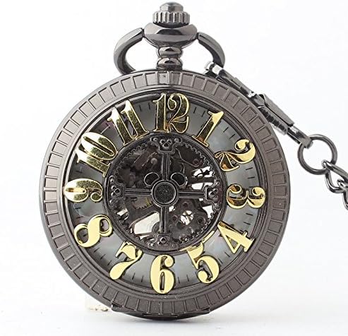 WHH Trend of large numbers / hollow pocket watch / tungsten steel black mechanical watch