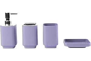 Hosoncovy 4 Pcs Bathroom Accessory Set with Soap Dispenser, Bathroom Cup, Soap Dish ，Toothbrush and Toothpaste Holder (Purple)