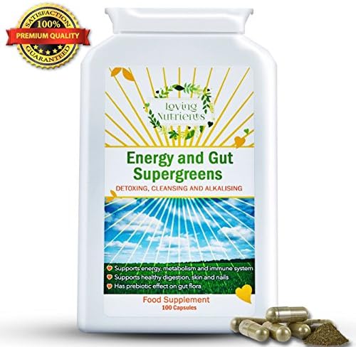 Energy and Gut Supergreens 100 Capsules - 100% Organic includes Seaweed, Spirulina, Chlorella, Artichoke - No additives, fillers and binders - UK manufactured - NO RISK 100% LIFETIME MONEYBACK GUARANTEE