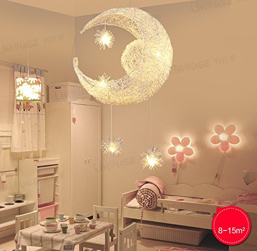 LONFENNER Creative Moon and Stars Pendelleuchte / Deckenleuchte Mond und Sterne, für Kinderzimmer, Wohnzimmer - 2