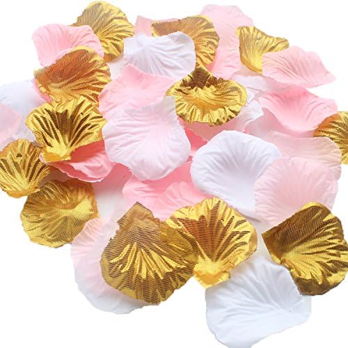 DreamadeStudio 900 Pack Mixed Pink Gold White Artificial Silk Rose Petal Flower Centerpieces Table Scatters Confetti Girl Baby Shower First Birthday Party Nursery Decoration Wedding Favour