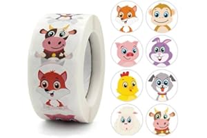 PLAYZOCO Pegatinas animales para niños, stickers decorativos infantiles, calcomanías alegres, adhesivos en rollo, 500 unidades de 2.5 cm con diseños variados y divertidos