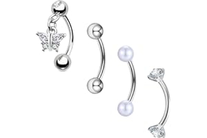 Besyvvin Curved Barbell Eyebrow Lip Ring Rook Daith Helix Bars 8mm Stainless Steel 16G Piercing Banana Silver Gold