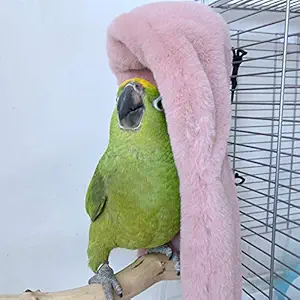 Bird Nest Sleeping Bed House Habitat Hammock Hanging Suggle Cave Shed Hut Finch Cage Plush Fluffy Hut Hideaway for Macaw Budgies Eclectus Parakeet Cockatiels Cockatoo Lovebird Winter Warm (S, Pink)