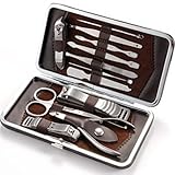 TOOGOO - Set De 12 piezas cortauñas de acero inoxidable para Manicura - Caja Cuero PU
