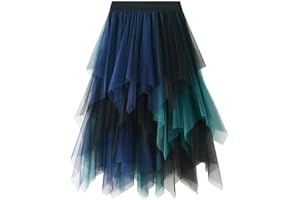 KUKEYIEE Donna Gonna Tulle Tutu Irregolare Sottogonna a Strati Gonna Balletto Prom Party Vestito Plissettato A-Line Gonna Midi