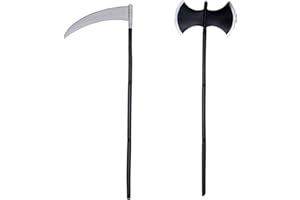 NAUZE 2 Pieces Grim Reaper Scythe and Axe Devil Scythe Double Sided Axe Detachable Halloween Scary Weapon for Halloween Cosplay Fancy Dress Accessory
