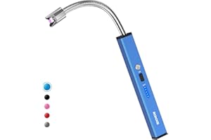 RONXS Candle Lighter Long Reach, Electric Firelighter with LED Battery Display Safety Switch, USB Rechargeable Lighter Long Flexible Neck for Camping Cooking BBQ Fireworks (Blue)