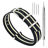 CIVO Armbanduhr BANDS NATO Premium Ballistic Nylon Uhrenarmband Edelstahl Schnalle 18 mm 20 mm 22 mm mit Top SPRING BAR Werkzeug und 4 Spring Bars Bonus (Black/Khaki, 20mm)