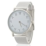 Dilwe Uhr der Frauen elegante Uhr-Quarz-Dial Analog rund mit Edelstahl-Armband(Silber)