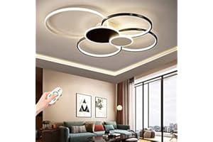 YZSJ Plafonnier LED Dimmable Plafond Lampe De Salon Moderne Avec Télécommande Lumière/Luminosité 3000K-6500K Acrylique Rond Cercle Chambre Lustre Chambre Salle Manger Cuisine Éclairage,Noir,80cm(71W)