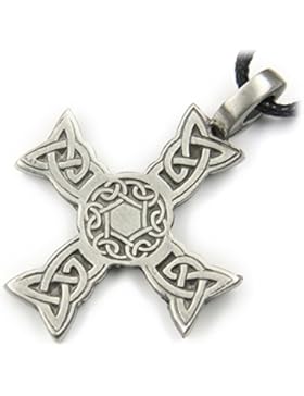 Kelten Kreuz Schmuck Amulett Talisman Schmuckzinn, Länge mit Hänger: 4cm, inkl. Band Biker Kette Anhänger