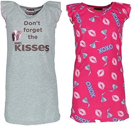 Hersheys Kisses Girl's 2 Pack Night Gowns, XL 10/12, Grey