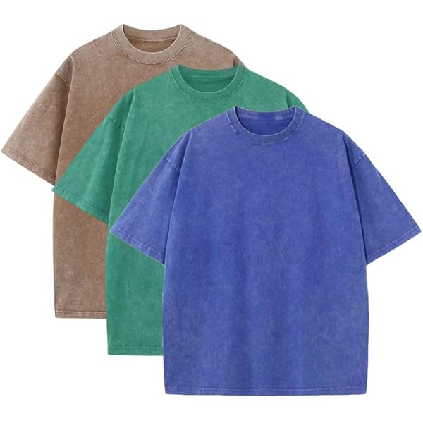 Lot De 3 T-shirts D'été Surdimensionnés En Coton Lourd Pour Homme, Vintage, Coupe Ample, Manches Courtes, T-shirts Décontractés Pour Hommes Et Femmes, Café Bleu Vert, Taille S