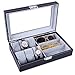 Produktbild Schwarz 6 Uhrenschatulle Schmuckschatulle Display Organizer Kohlefaser Muster