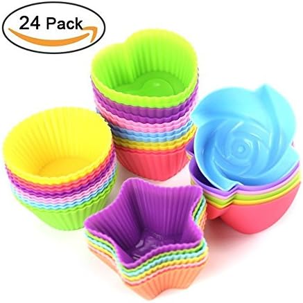 BakeBaking Mini Muffin Pan - Reusable Silicone Cupcake Molds 24 Pack - Small Baking Cups Truffle Cake Pan Set Nonstick in 6 Colors.