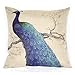 Vanki Peafowl serial soft Linen Square Decorative Throw Pillow Case Cushion Cover 18X 18 inches, blue peacock stand on the left tree pattern