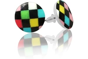 Soul-Cats 1 Paar trendige Ohrstecker mit Karomuster kariert Karo gelb grün rot blau pink