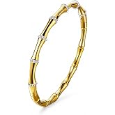 Kadın Gold &Ccedil;elik Zirkon Taşlı Bambu Tasarım Kelep&ccedil;e Bileklik Bilezik &Ccedil;ap 6 cm