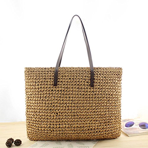 Sac rotin Sac de Square Sac de Plage Femme Paille Sac à Main Sac de Plage de Paille Fait Main de Mode Décontractée Voyage Vacances Idéal Cadeau pour Femme Fille-Fancylande