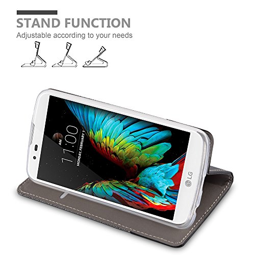LG K10 2016   M2 Funda Estilo Libro en GRIS NEGRO de Cadorabo  Dise  o TELO-CUERO-ARTIFICIAL      Cubierta Protectora con Cierre Magn  tico  Tarjetero y Funci  n de Suporte     Protecci  n Carcasa Caja Etui Case Cover