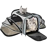 OMORC Sac de Transport Chat Chien Extensible, Structure Solide, Rangement Facile, Filet Respirant, Spacieux, Pliable, pour Voyage en Train/Voiture/Restaurant/Avion Approuvé Bleu