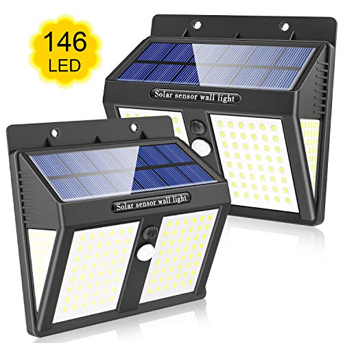 dothnix Luz Solar Exterior 146 LED, Foco Solar Sensor Movimiento Lámpara Solar IP65 Impermeable con Gran Ángulo 270°Luz Nocturna de Energía Solar para Jardín,Parque,Patio,Camino,2Piezas