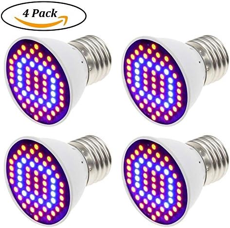 [Pack of 4]Derlight 4W Plant Grow Light Bulb with 60pcs SMD2835, 44 Red and 16 Blue LED for Indoor Gardening Hydroponics System Greenhouse Flowering Plant Lighting (4pcs 4W)