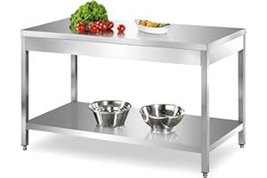 TECNA FOOD Tavolo da lavoro in acciaio INOX con Ripiano inferiore per cucine professionali bar hotel - profondità 70 cm - altezza 85 cm regolabile (200x70x85cm)