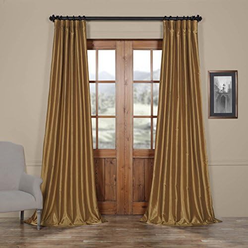 HPD Half Price Drapes PDCH-KBS8-96 Vintage Textured Faux Dupioni Silk Curtain (1 Panel), 50 X 96, Flax Gold