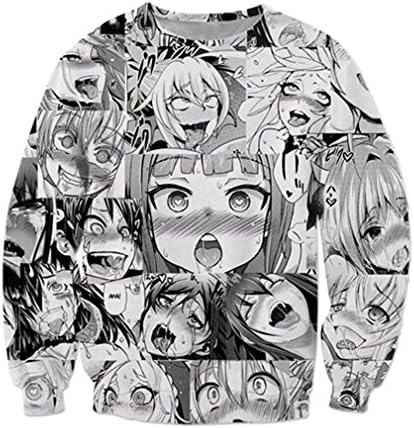 Unisex Funny Anime Ahegao 27D Print Hoodies Joggers Hipster Sexy Cartoon T-Shirt Sweatshirts Set