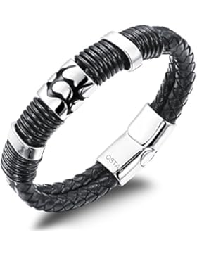 Ostan Men's Elegant Stainless Steel and Leather Rope Braided Bracelet for Men