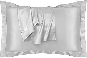 BUYSOW Set di 2 Pezzi Federe Seta 50 x 75 cm, Federa in Seta per Capelli e Pelle, Federa in Raso per Cuscino con Chiusura a Busta, Silk Pillowcase Antistatica Morbida e Traspirante (silver)