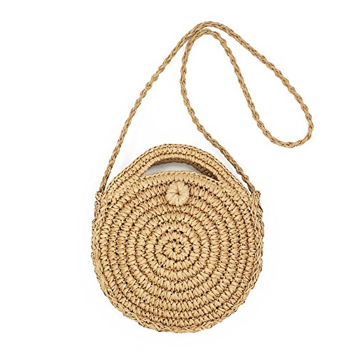 Cosyres Sac à bandoulière rond d'été pour femme (Marron)