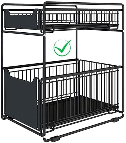 Cocolemon Metalen Onder Wastafel Rek 2 Etages Met Lade - Keukenkast Organizer Zwart, 36x27x28 Cm