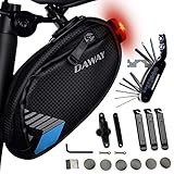 DAWAY Bike Repair Kit with Taillight - A36 Waterproof Bicycle Saddle Bag, 16 in 1 Multi Tool, Glueless Tyre Tube Patches, Tire Levers Included, Practical Cycling Under Seat Pack Set