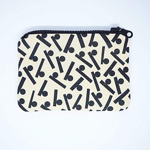 Organic Change Coin Purse Geometric Beige and Black Fabric Womens Gift Wallet Small Zip Pouch