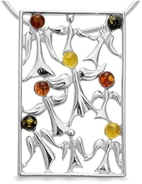 Bernstein Schutzengel Engel Engels 925 Silber Kettenanhänger Moderne Amulett Medaillon #1635