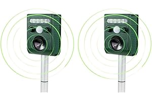 FUNFUNFLY 2024 2X Répulsif Chat Exterieur, Ultrason Chat, Etanche IP66，Repulsif Chien, Charge Solaire,Chargement USB Prévenir Les Chiens et Les Chats, Les Oiseaux, pour Jardins, Champs