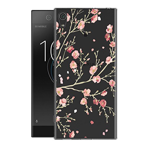 Sony Xperia XA1 Funda   IJIA Ultrafino Transparente Rosado Flor del Melocot  n TPU Silicona Suave Cover Tapa Caso Parachoques Carcasa Cubierta para Sony Xperia XA1