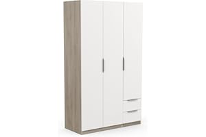 Demeyere 391382 Armadio Guardaroba Moderno con 3 Ante e 2 Cassetti 4 Nicchie, Colore Rovere Kronberg e Bianco Opaco, 119.4 x 51.1 x 203 cm, Legno Ingegnerizzato, Grigio