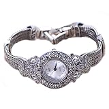 Damen Vintage Style Markasit mit Damen Sterling Silber Armbanduhr