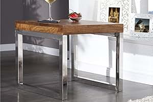 DuNord Design Couchtisch Beistelltisch STAGE Echtholz Chrom Sheesham Massiv Holz Design Tisch ...