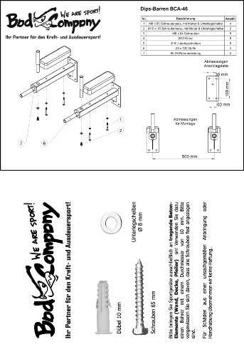 Professionelle Dips Barren / Dip Stangen für die Wandmontage inkl. Befestigungsmaterial und Anleitung BCA-46 - 3