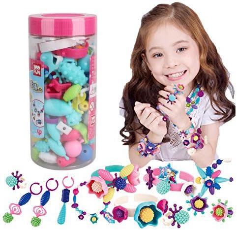 KAGADS Kids Pop Snap Beads Set 150 PiecesDIY Jewelry Kit for Necklace and Bracelet for Girls Art Crafts Gift Toy Assorted shape Fun Jewellery(Small)