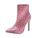 Produktbild Sannysis Stiefeletten Damen Elegant Schlangenhaut High Heels Martin Stiefel Thin Heels Reißverschluss Stilettos Boots Grau Rosa