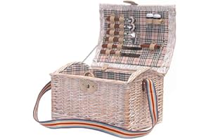 FINE FOOD STORE Shabby Chic 2 Person Off White Picnic Basket with Accessories - Gift ideas for Christmas, Valentines, Mother's Day, Business, Corporate, Birthday, Anniversary and Congratulations Presents