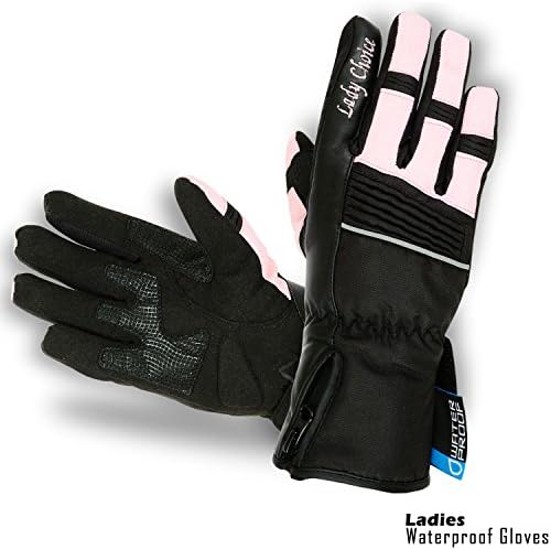 Ladies Motorbike Winter Gloves Waterproof Leather Motorcycle Thermal Protection Pink (LARGE)